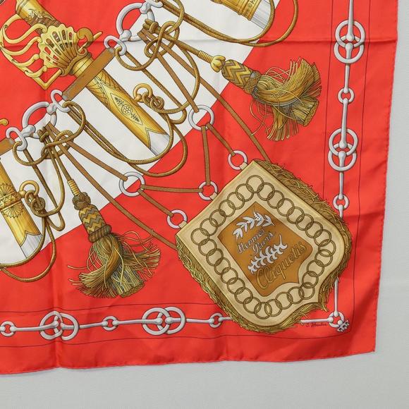 HERMES Carre 90 Scarf ""Cliquetis "" Silk Red Auth KD223 - Picture 10 of 14